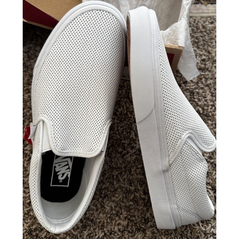 NIB Vans Classic Slip-On White Perforated Leather Shoes M8 W10